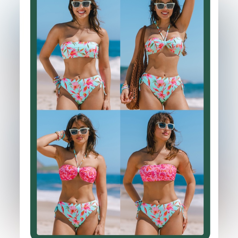 Floral Reversible Bikini Set with Pink and Orange Flowers